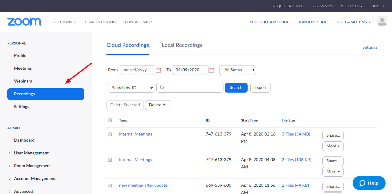 Zoom cloud recording in WordPress